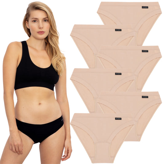 Don Algodon Pack de 6 Braguitas Beige Tiro Medio de Algodón para Mujer