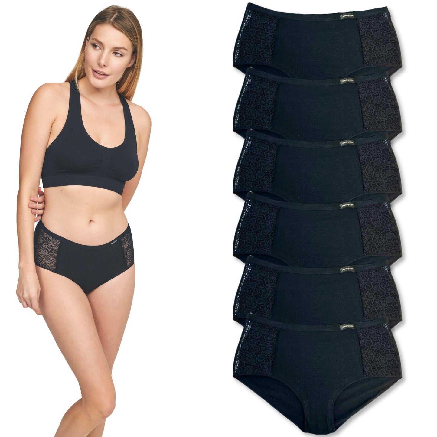 Don Algodon | Pack de 6 Bragas con Cintura de Encaje Tiro Alto | Transpirables - Underwear Essentials