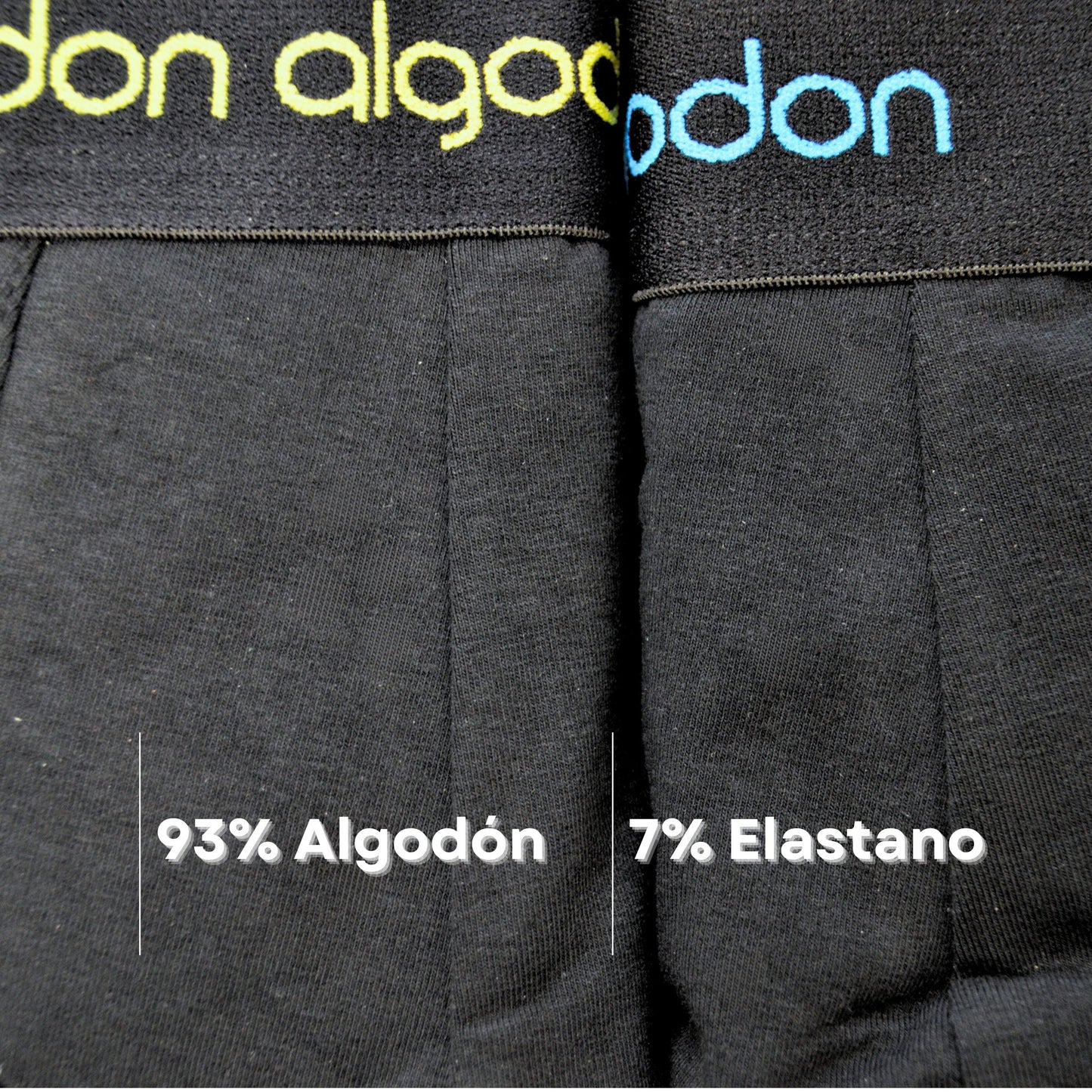 Don Algodon | Pack 6 Bóxers para Hombre | Negros con Cintura a Colores | Transpirables - Underwear Essentials