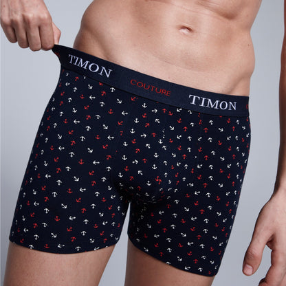 TIMON | Pack de 6 Boxers Para Hombre | 93 % Algodón | 3 Colores: Negro, Marino, Verde y 3 Estampados con Anclas| Cintura Elástica | Máximo Confort | 5 Tallas: S, M, L, XL, XXL