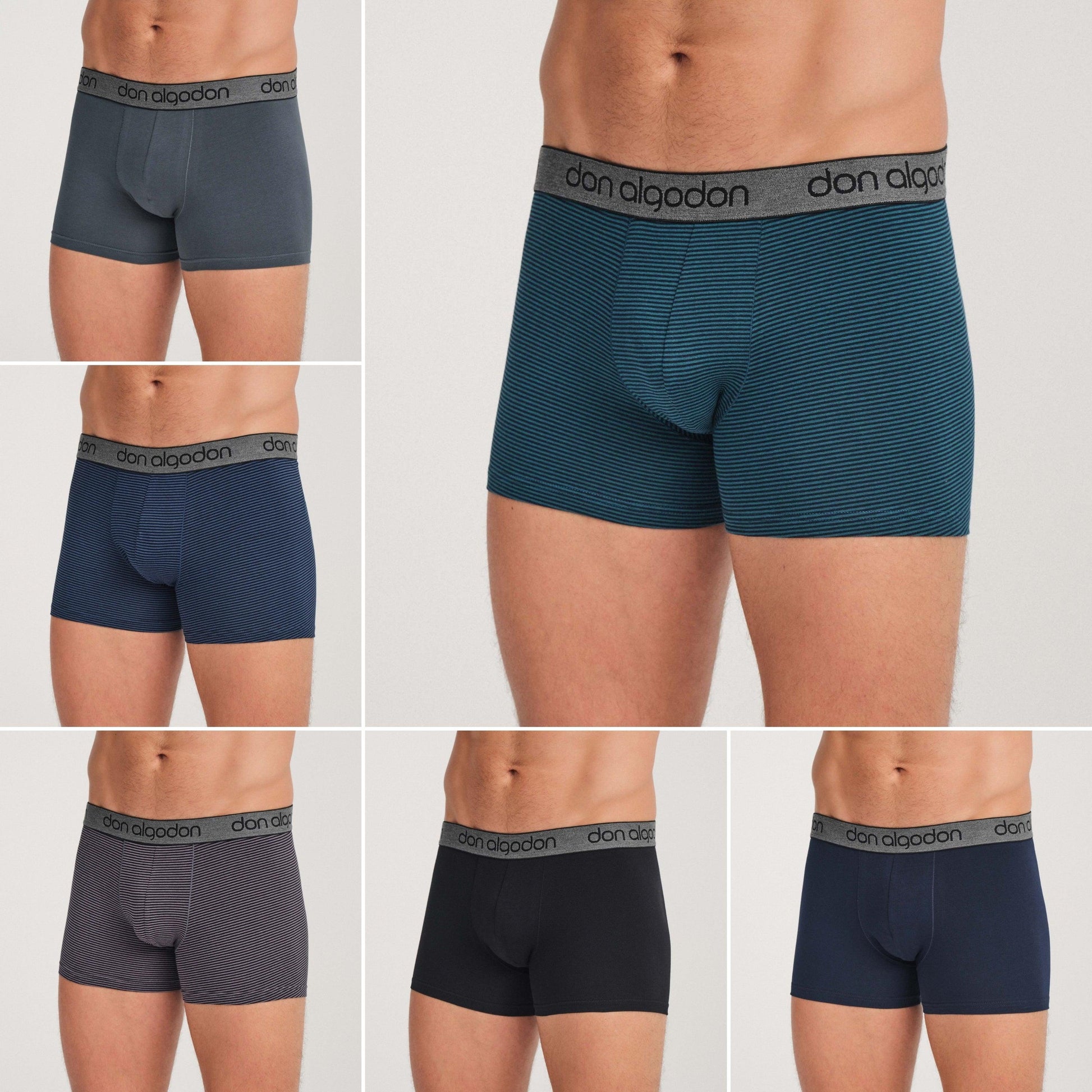 Don Algodon | Pack 6 Boxers Lisos y Rayas - Ajustables y cómodos para Uso Diario - Underwear Essentials