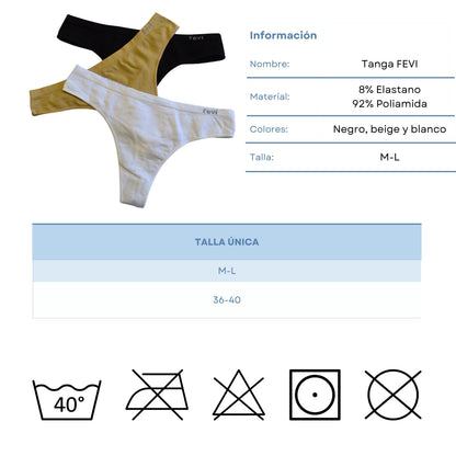 FEVI Pack de 3 Tangas Sin Costuras, Lencería Cómoda, Suave y Transpirable, Tangas Mujer con Acabado Fino Que No Marca, Talla Única M/L