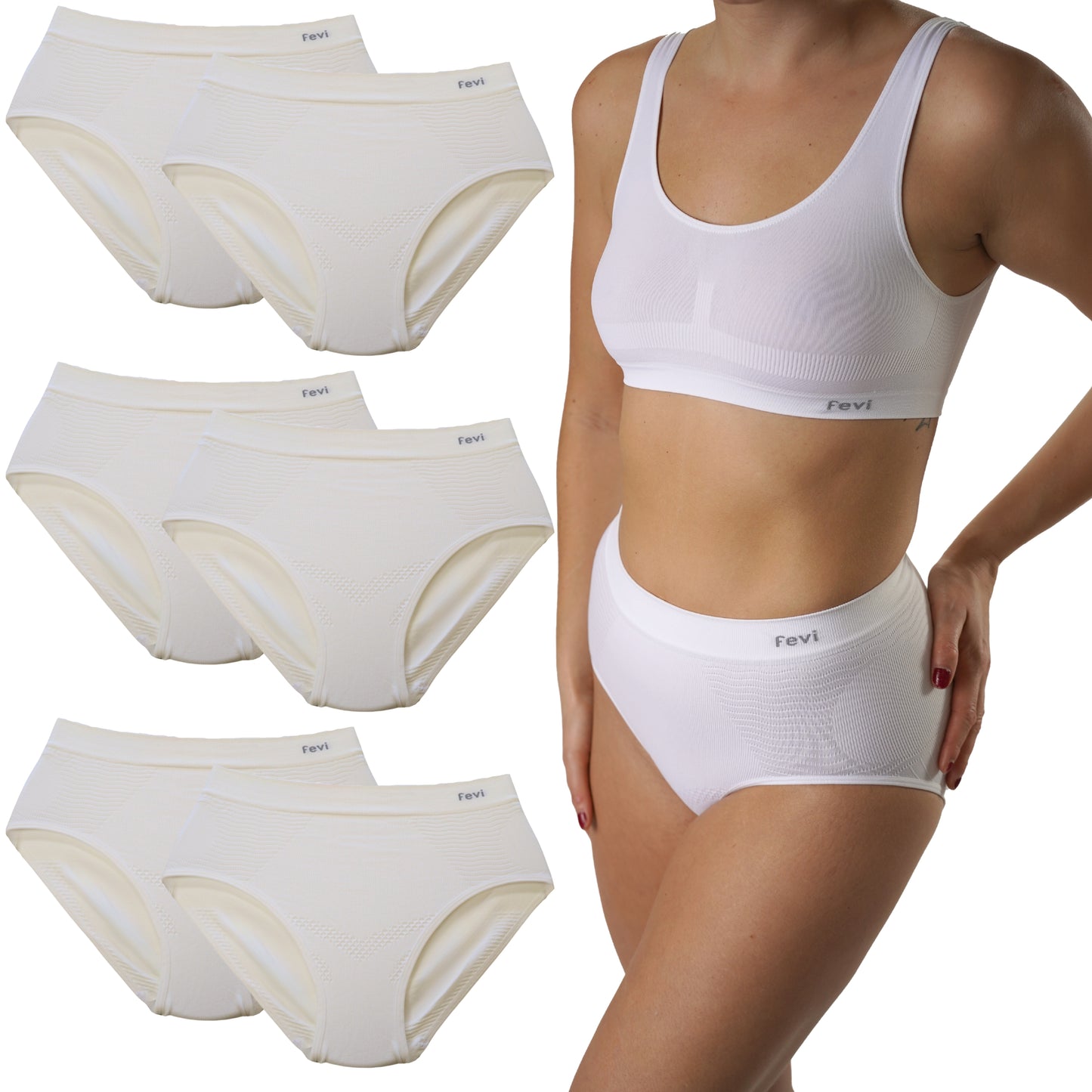 FEVI Pack 6 Bragas Faja Tiro Alto Mujer, Compresoras Push Up, Moldeadoras Vientre Plano, Sin Costuras, Alta Elasticidad, Ropa Interior Suave y Cómoda
