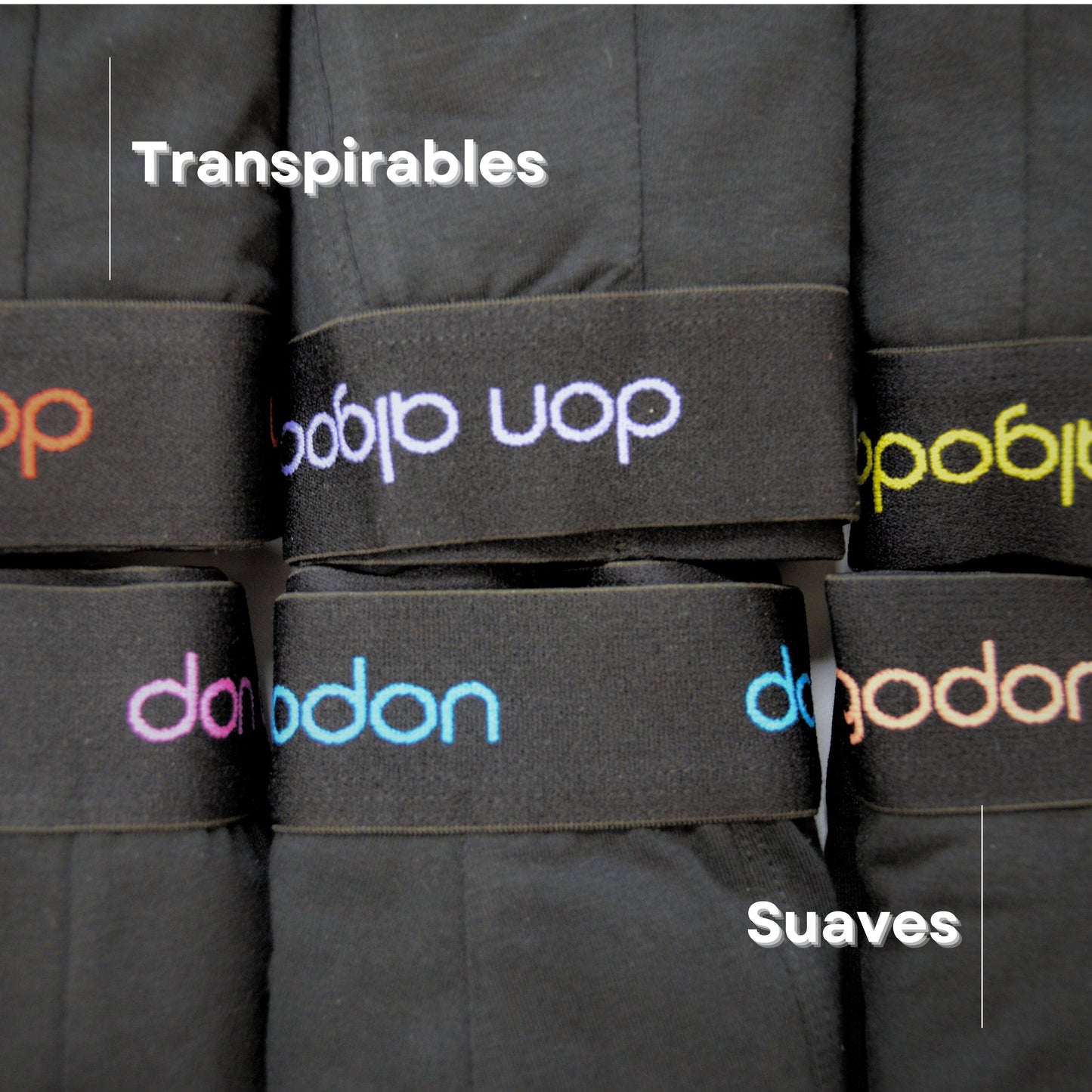 Don Algodon | Pack 6 Bóxers para Hombre | Negros con Cintura a Colores | Transpirables - Underwear Essentials