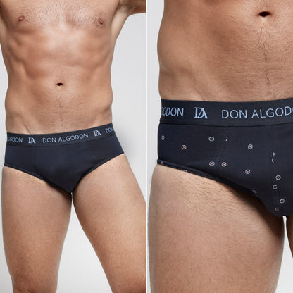 DON ALGODON Pack 12 Slips Hombre Suaves | Transpirables y Resistentes | 6 Slips lisos y 6 Slips estampados
