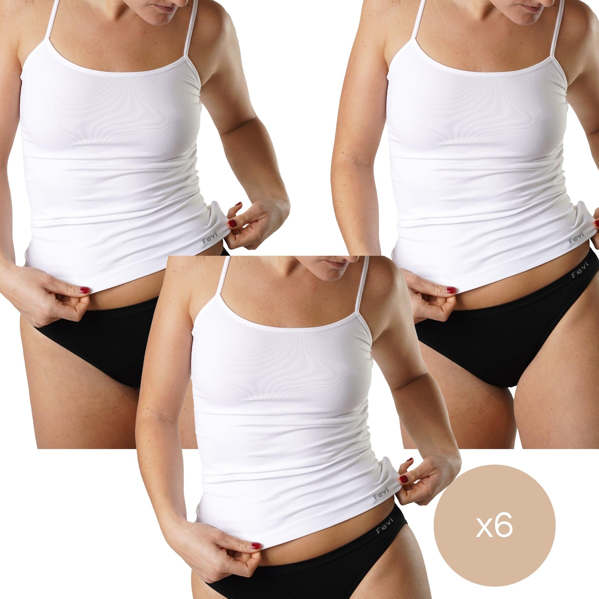 FEVI | Pack de 6 Camisetas de Tirantes en 1 o 3 Colores: Blanco, Negro, Beige | Talla Única de la S a la L - Underwear Essentials