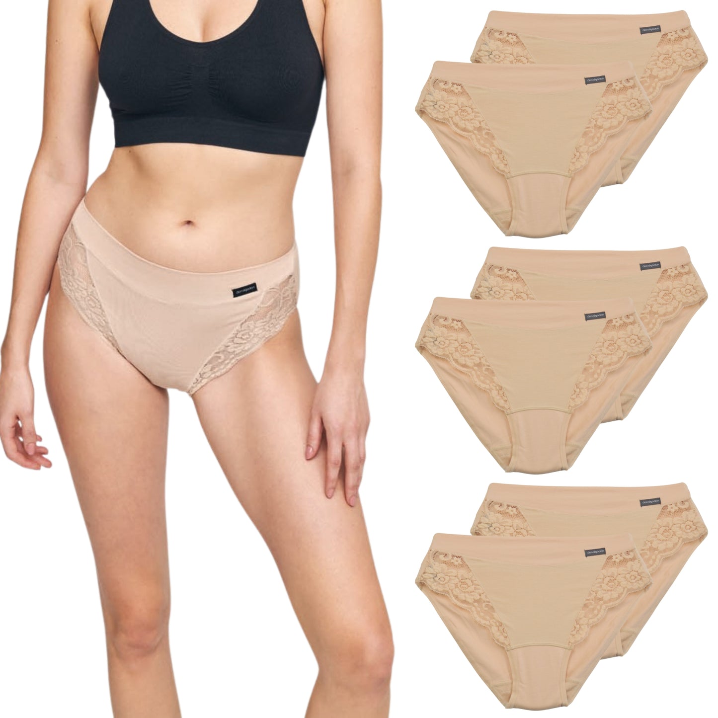 Don Algodon | Pack de 6 Bragas Bikini con Encaje Lateral | Transpirables