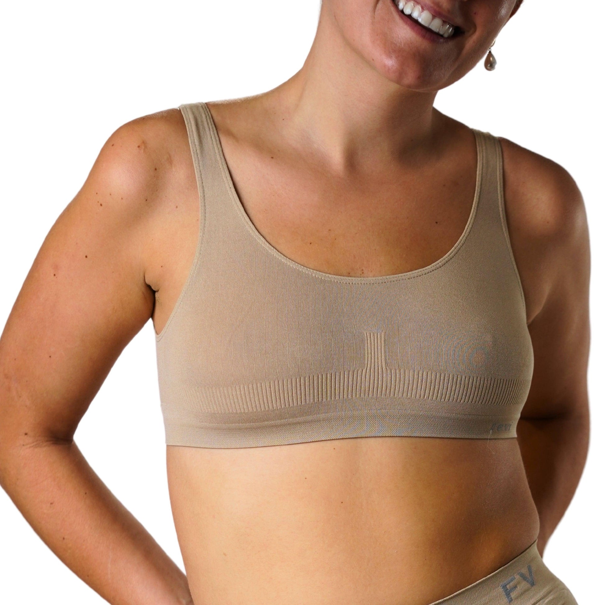 FEVI | Pack de 12 Tops en 3 Colores: Blanco, Negro, Beige | Talla Única de la 85 a la 95 - Underwear Essentials