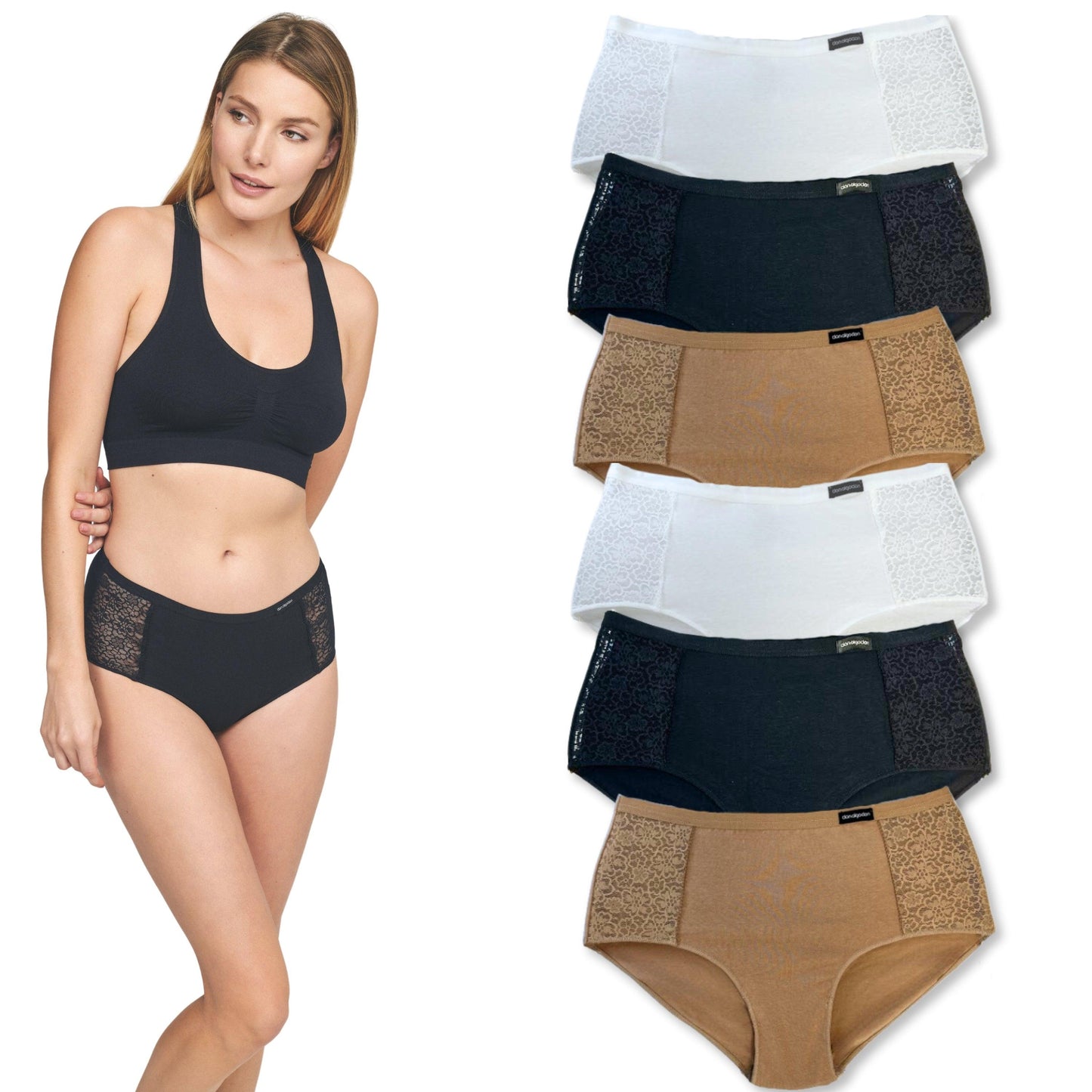 Don Algodon | Pack de 6 Bragas con Cintura de Encaje Tiro Alto | Transpirables - Underwear Essentials