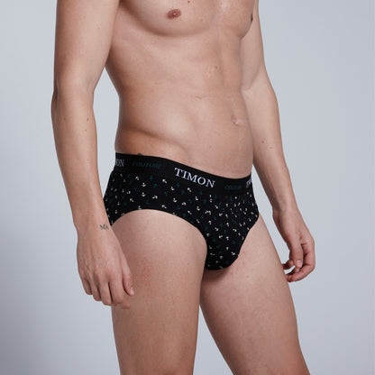TIMON | Pack de 6 Slips Para Hombre | 93 % Algodón | 3 Colores: Negro, Marino, Verde y 3 Estampados con Anclas | Cintura Elástica | Máximo Confort | 5 Tallas: S, M, L, XL, XXL