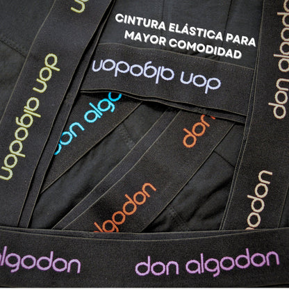 Don Algodon | Pack 6 Bóxers para Hombre | Negros con Cintura a Colores | Transpirables - Underwear Essentials