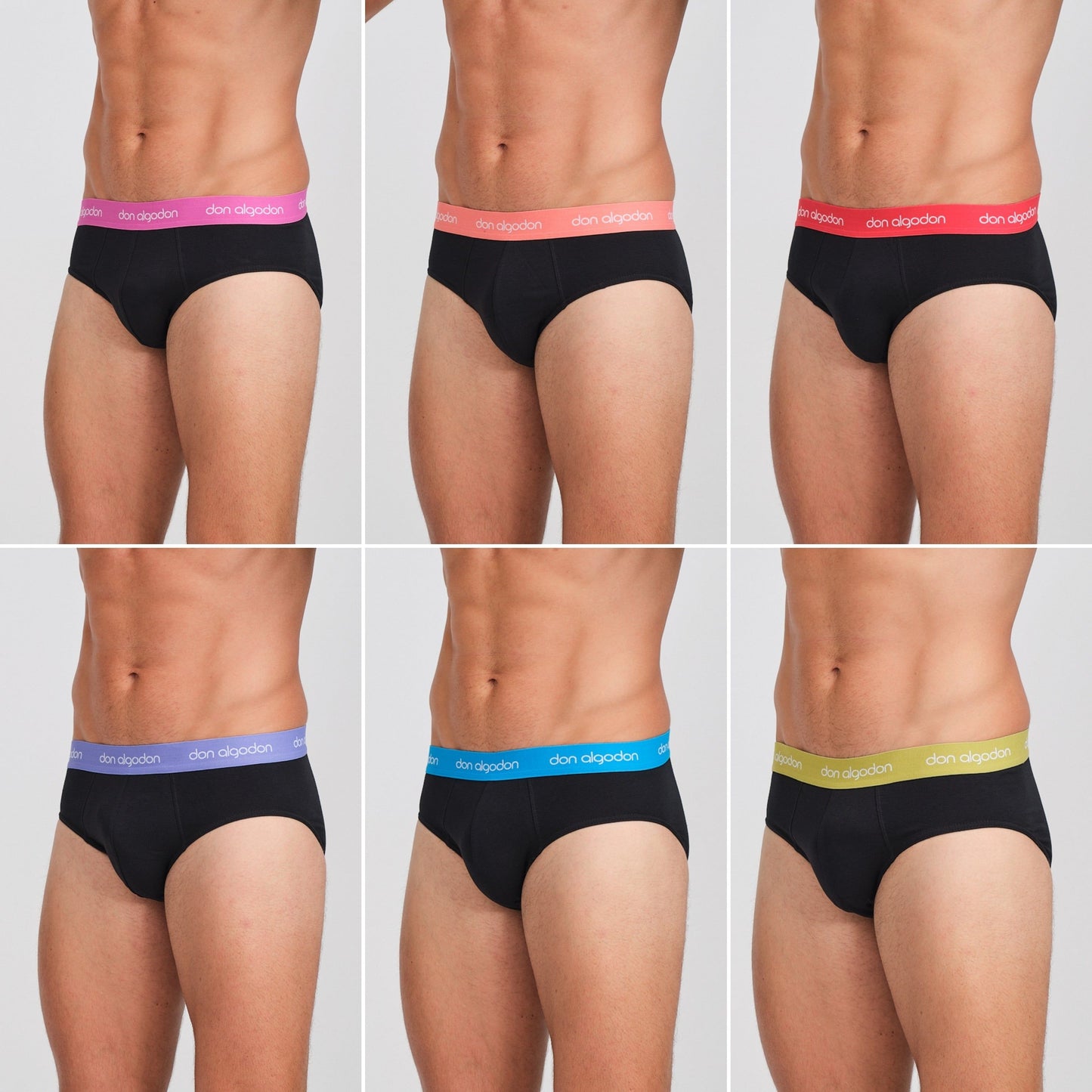 DON ALGODON | Pack de 6 Slips Para Hombre | Cintura Elástica Colorida | Cómodos y Transpirables | 6 Colores Diferentes | 3 Tallas: M, L, XL | 93% Algodón - Underwear Essentials