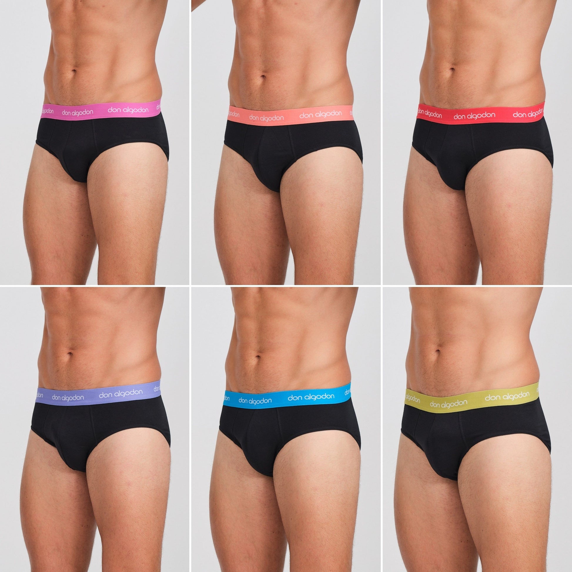 DON ALGODON | Pack de 6 Slips Para Hombre | Cintura Elástica Colorida | Cómodos y Transpirables | 6 Colores Diferentes | 3 Tallas: M, L, XL | 93% Algodón - Underwear Essentials