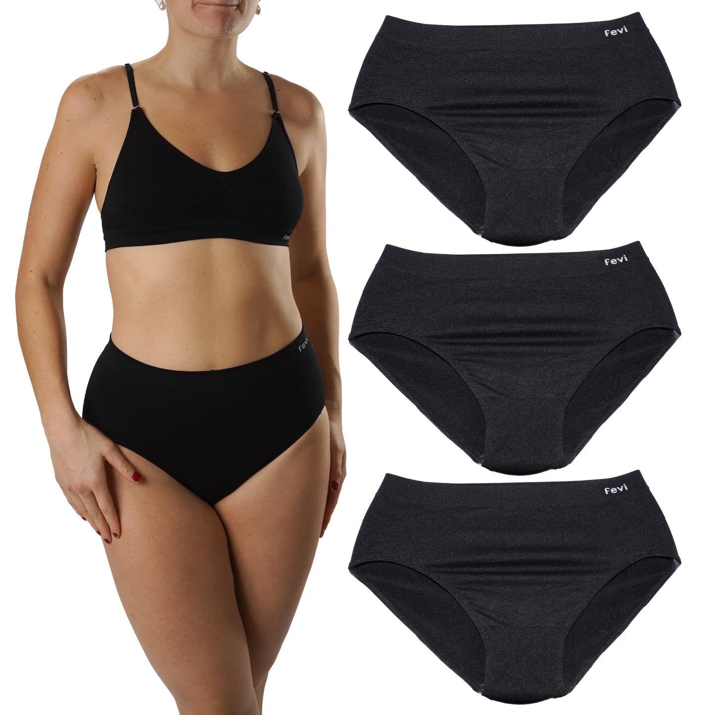 FEVI Pack de 3 Braguitas Mujer Sin Costuras Tiro Medio-Alto | Lencería Cómoda, Suave y Transpirable | Acabado Fino Que No Marca