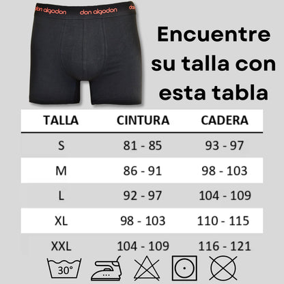 Don Algodon | Pack 6 Bóxers para Hombre | Negros con Cintura a Colores | Transpirables - Underwear Essentials