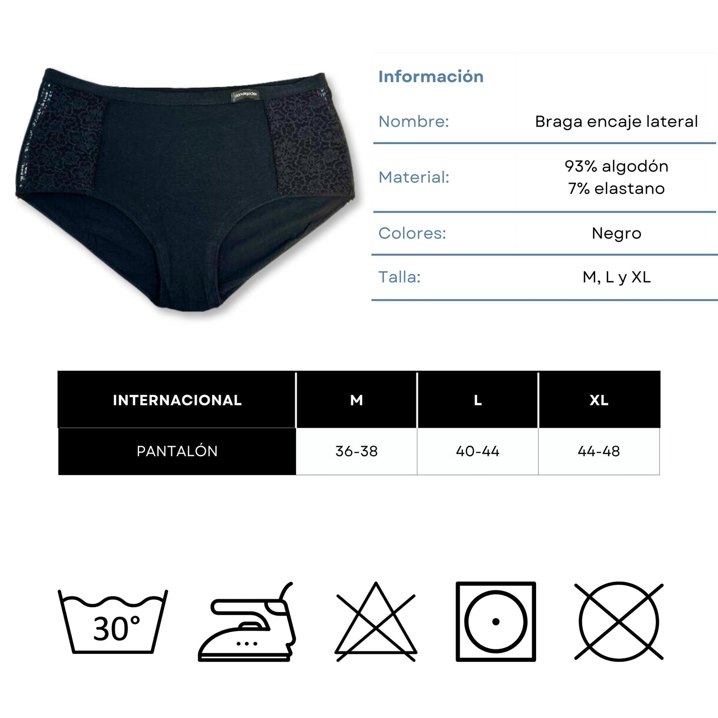 Don Algodon | Pack de 6 Bragas con Cintura de Encaje Tiro Alto | Transpirables - Underwear Essentials