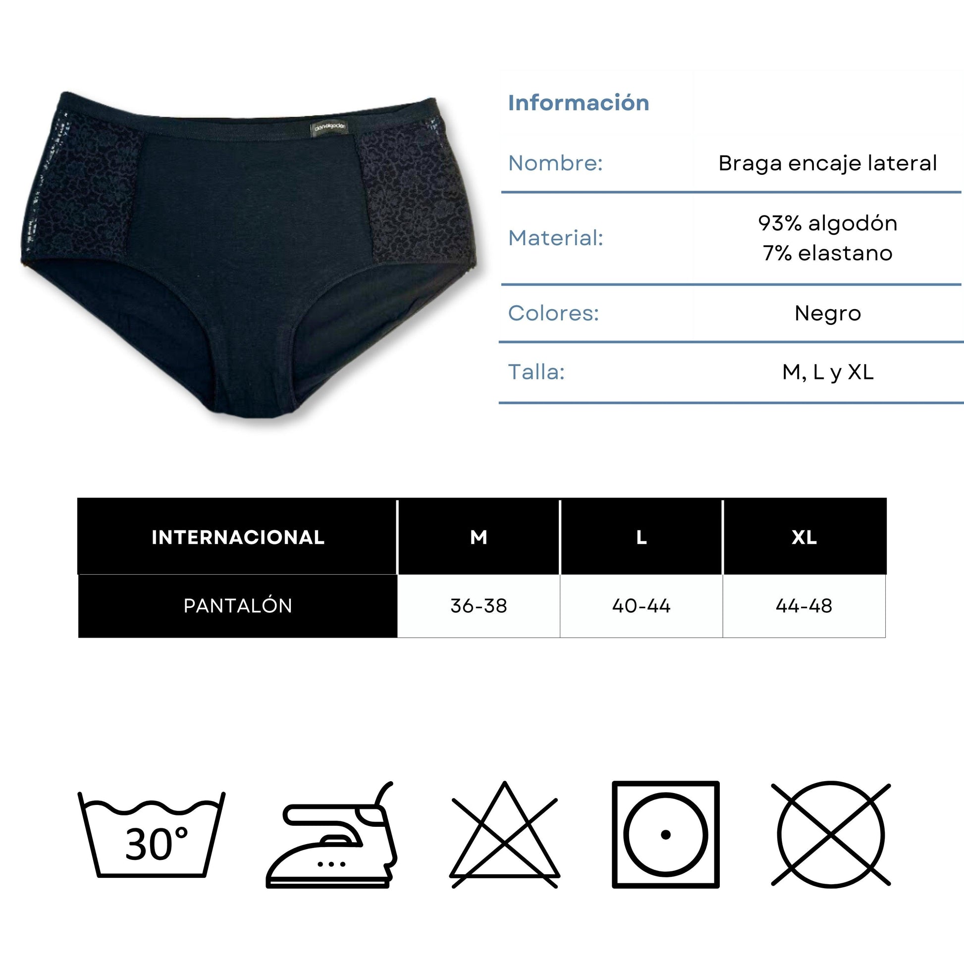 Don Algodon | Pack de 6 Bragas con Cintura de Encaje Tiro Alto | Transpirables - Underwear Essentials