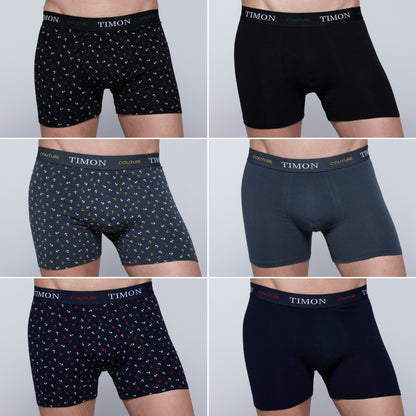 TIMON | Pack de 6 Boxers Para Hombre | 93 % Algodón | 3 Colores: Negro, Marino, Verde y 3 Estampados con Anclas| Cintura Elástica | Máximo Confort | 5 Tallas: S, M, L, XL, XXL