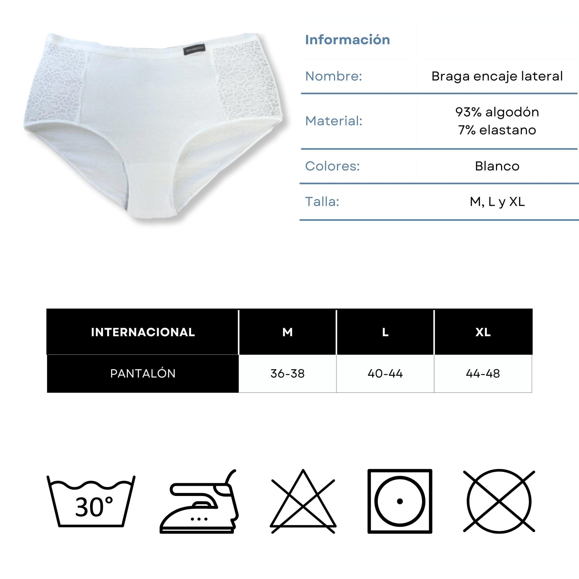 Don Algodon | Pack de 6 Bragas con Cintura de Encaje Tiro Alto | Transpirables - Underwear Essentials