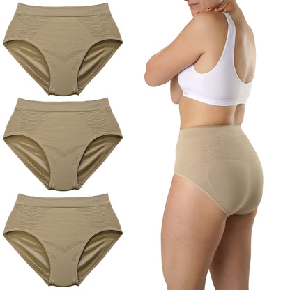 FEVI Pack 3 Bragas Faja Tiro Alto Mujer, Compresoras Push Up, Moldeadoras Vientre Plano, Sin Costuras, Alta Elasticidad, Ropa Interior Suave y Cómoda