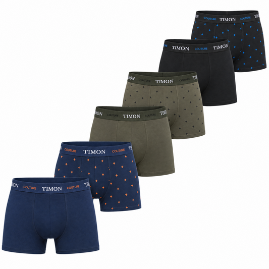 Pack 6 Bóxers Algodón para Hombre TIMON COUTURE | Calzoncillos Suaves y Elásticos para el Día a Día | Calidad y transpirabilidad insuperable