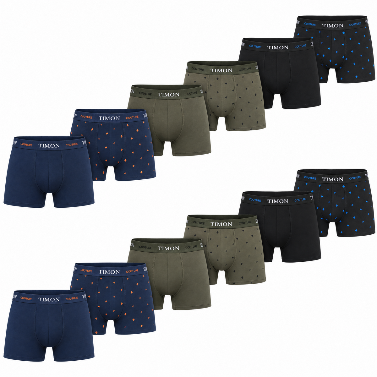 Pack Ahorro 12 Bóxers Algodón para Hombre TIMON COUTURE | Calzoncillos Suaves y Elásticos para el Día a Día | Calidad y transpirabilidad insuperable