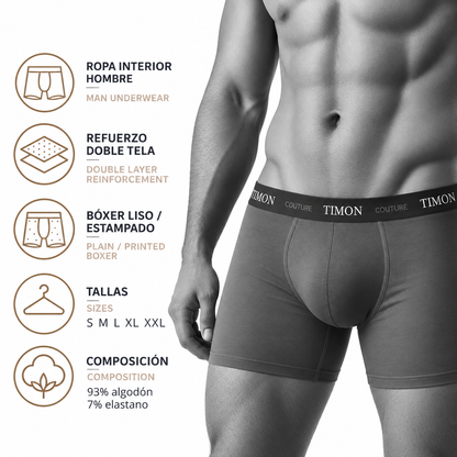 Pack Ahorro 12 Bóxers Algodón para Hombre TIMON COUTURE | Calzoncillos Suaves y Elásticos para el Día a Día | Calidad y transpirabilidad insuperable