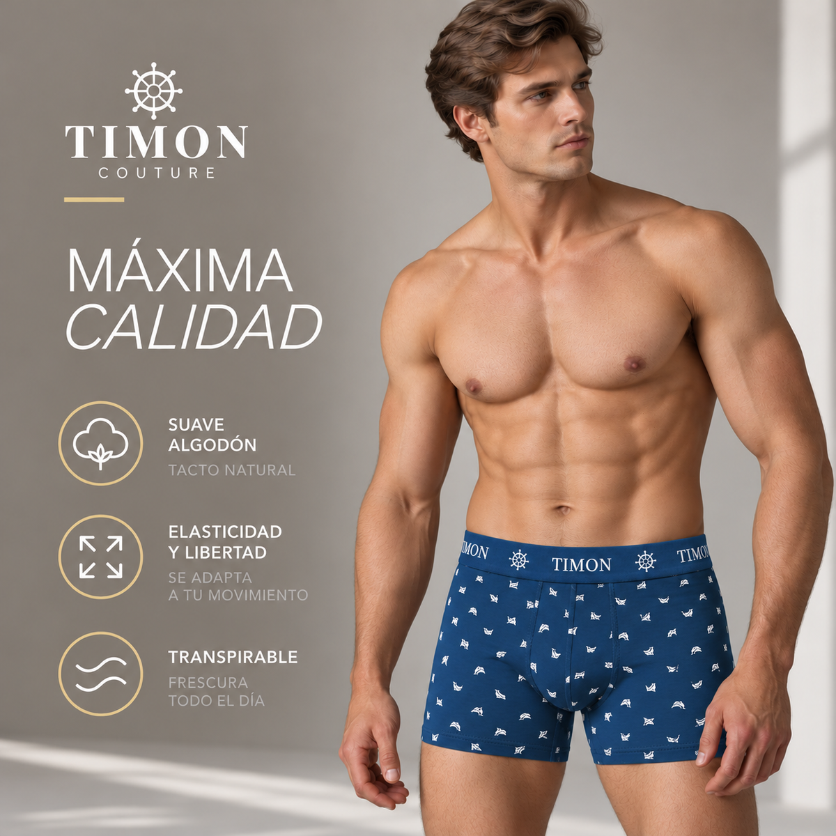 TIMON COUTURE Pack 6 Bóxers Algodón para Hombre con Delfines | Calzoncillos Suaves y Elásticos para el Día a Día | Calidad y transpirabilidad insuperable (Copia)