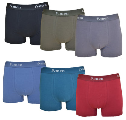FEVI | Pack de 6 Boxers para Hombre | 6 Colores Diferentes: Negro, Azul, Teja, Verde, Verde agua, Gris | Transpirables | 95% Algodón | Cómodos y Suaves | Cintura Elástica | 5 Tallas: S, M, L, XL, XXL