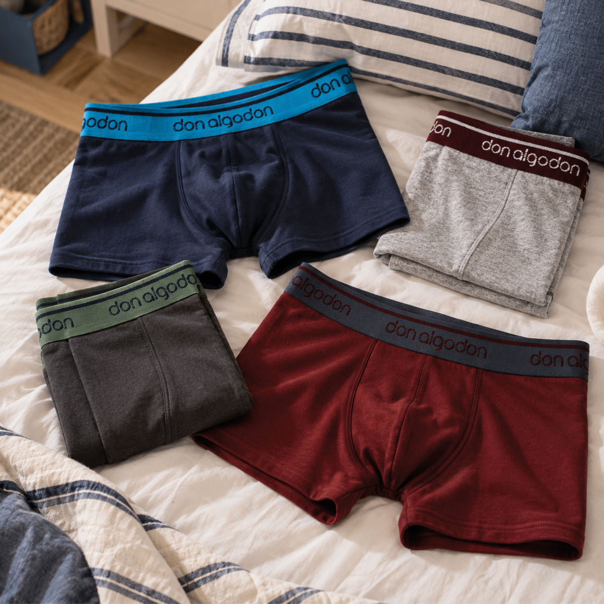 Don Algodon Crianças | Pacote com 12 boxers lisos para meninos | Cuecas respiráveis