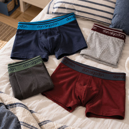 Don Algodon Crianças | Pacote com 12 boxers lisos para meninos | Cuecas respiráveis