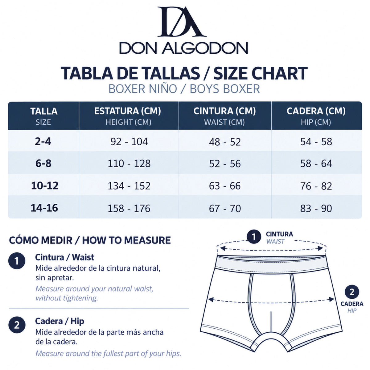 Don Algodon Crianças | Pacote com 12 boxers lisos para meninos | Cuecas respiráveis