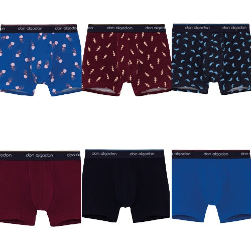 Don Algodon Kids | Pack 12 Boxers Niño Lisos y Estampados de Animales | Calzoncillos Transpirables
