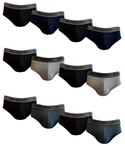 Don Algodon | Pack 12 Slips Lisos Hombre | 6 Negros, 2 Marinos, 2 Grises y 2 Verdes - Underwear Essentials