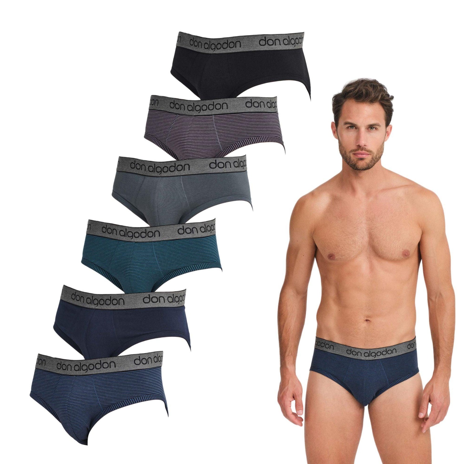 Don Algodon | Pack 6 Slips para Hombre | Lisos y Rayas | Transpirables - Underwear Essentials