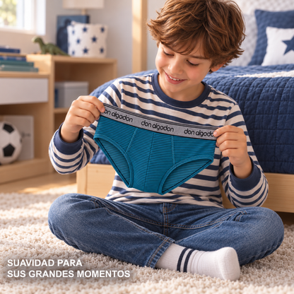 Don Algodon Kids | Pack 6 Slips Lisos y Estampados para Niño | Calzoncillos Transpirables