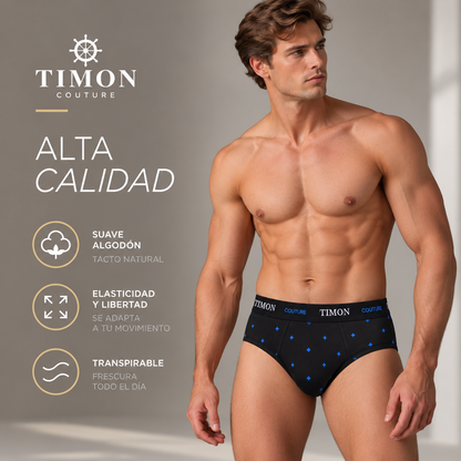 Pack 12 Slips de Algodón Marca Timon, Prendas de Algodón Suaves y Transpirables, Refuerzo Doble Tela