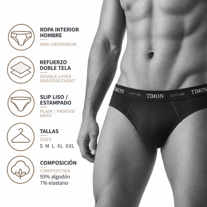 Pack 12 Slips de Algodón Marca Timon, Prendas de Algodón Suaves y Transpirables, Refuerzo Doble Tela