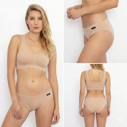 Don Algodon Pack de 6 Braguitas Beige Tiro Medio de Algodón para Mujer