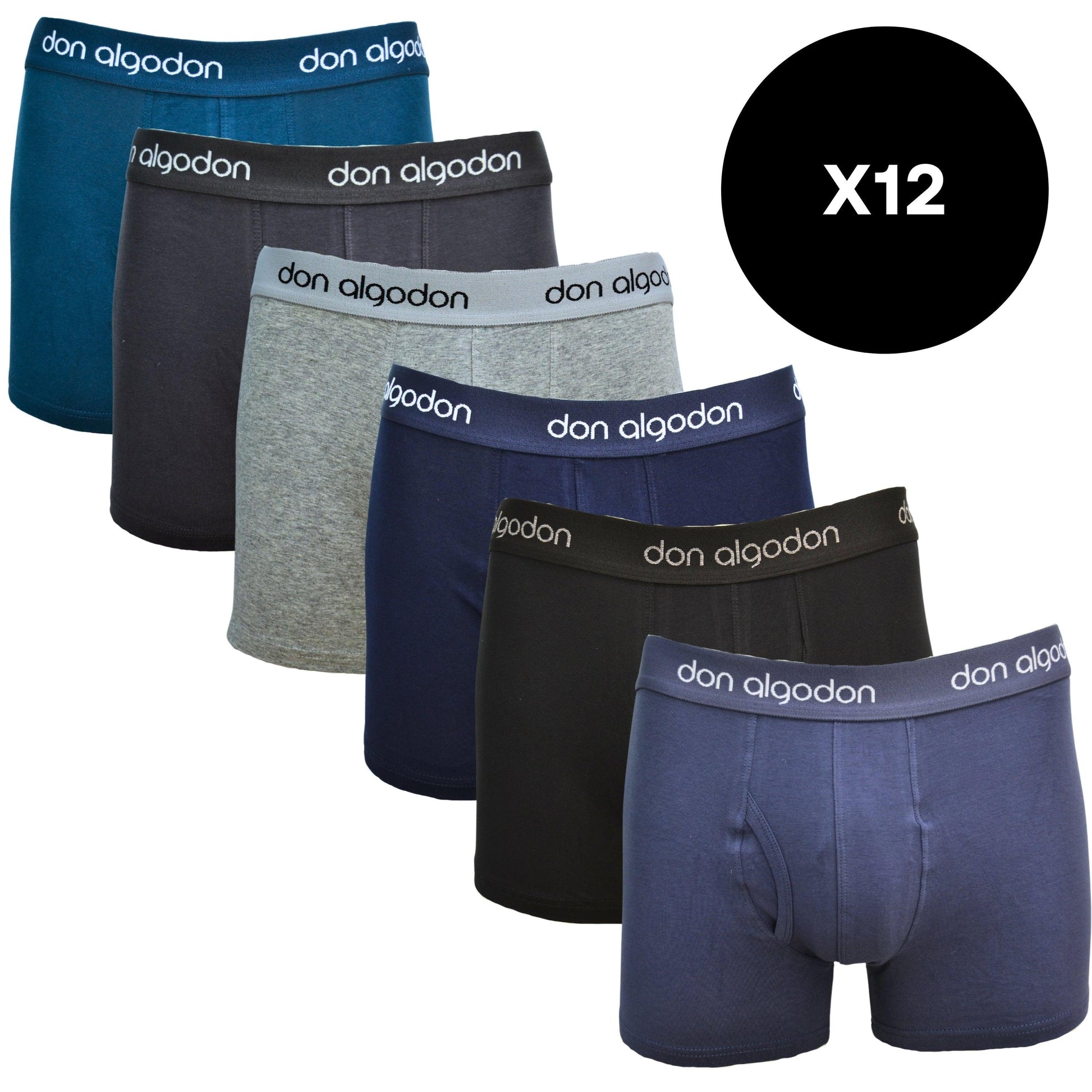 Don Algodón Premium | Pack de 12 Boxers para Hombre | Transpirables | 6 Colores Diferentes - Underwear Essentials